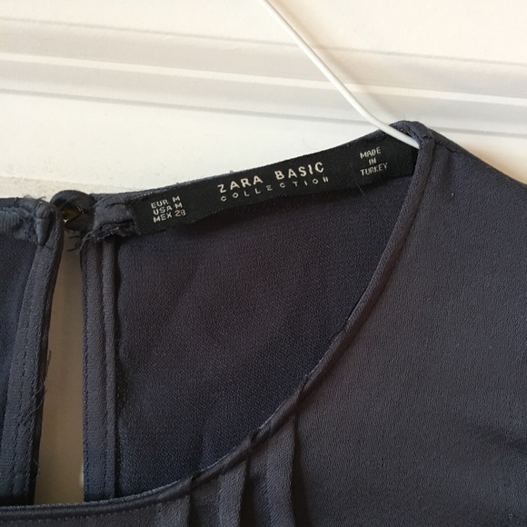 ZARA Basic • Navy Dress Ruffle Tie Long Sleeves - Picture 6 of 7